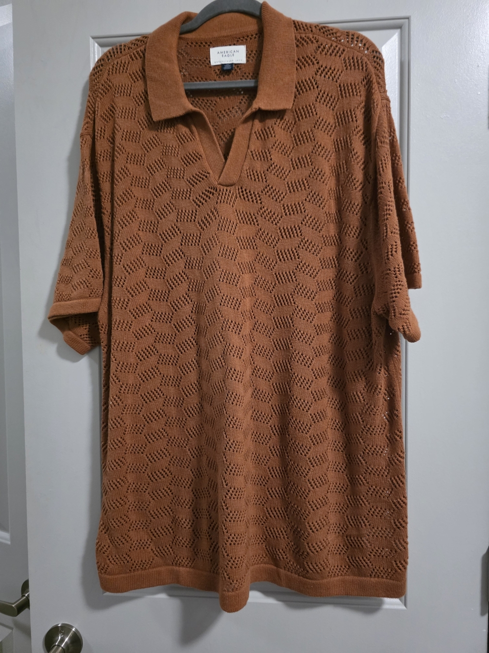 American Eagle Outfitters Rust Orange Knit Polo Button-Down Shirt